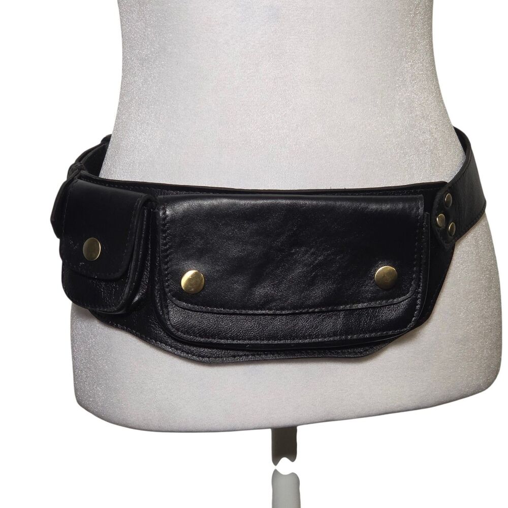 Hipstirr Black Leather Utility Belt Bag Hip Pouch Festival Steampunk Goth Biker